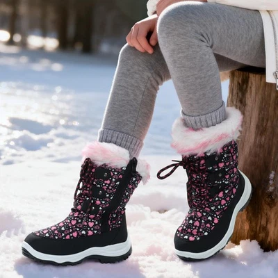 Kids Boys Girls Snow Boots Mid Calf Waterproof Winter Warm Outdoor Ski Boots - Image 1 of 4