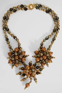 Vintage chunky glass pearls statement collier necklace with gold accents - Foto 1 di 3