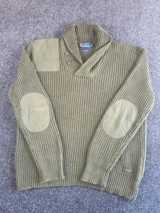 Polo Ralph Lauren Chal Cuello Suéter L Verde Oliva Militar Tejido Codo Parche - Imagen 1 de 7