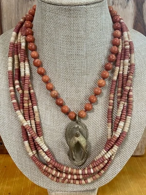 Vintage Multi-Strand Tribal Necklace - Indian Brass Pendant - Image 1 of 4