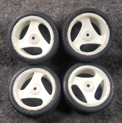 Genuine HPI Racing 3 Spoke White Touring Wheels  w/ tires (4pcs)(C12B1) - Image 1 of 4