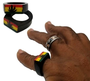 Anillo Rasta de Madera Hoja de Hierba Marihuana Anillo Fumadores Dije Dedo Joyería Jamaica - Imagen 1 de 3