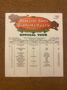 Ringling Bros and Barnum & Bailey Circus Official Route Card Season 1950 Old - Picture 1 of 1