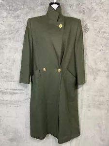 Vintage Bill Blass Signature Size 4 Green Heavy Coat Velvet Collar Gold Buttons - Picture 1 of 20