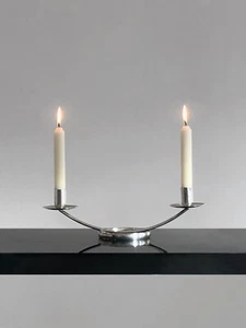1970 BOUGEOIR MODERNISTE CANDLESTICK METAL ARGENTE Christofle Sabattini Gallia - Picture 1 of 14