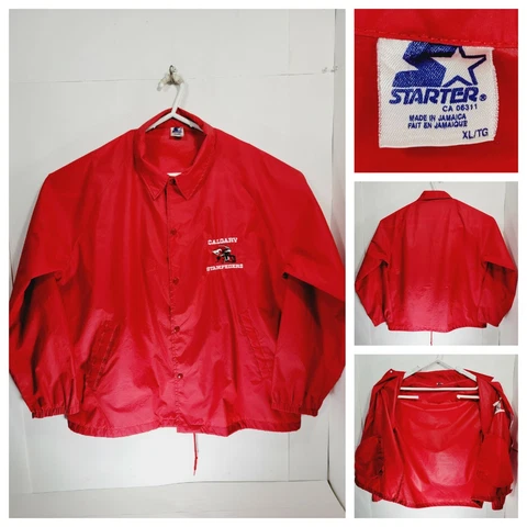 Vintage Starter Calgary Stampeders Mens XL Jacket Nylon Button Up Red CFL Cover