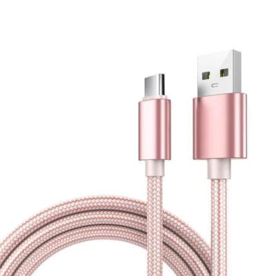 Cable carga rapida Tipo C aluminio nylon trenzado movil tablet 1m rosa USB-C