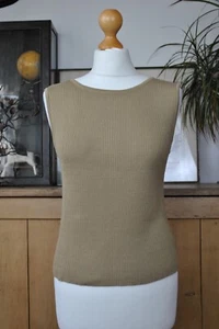 Vintage Designer Jean Muir Brown Silk Ribbed Knit Sleeveless Top Vest Size M - Picture 1 of 12
