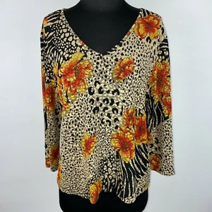 Coldwater Creek Top Womens Floral Animal Print Top Artsy Modern M - Picture 1 of 7