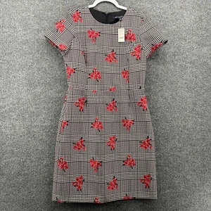 Brooks Brothers Petite Dress 8P Sheath Houndstooth Plaid Floral Ladies Modest - Picture 1 of 11