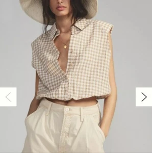 Maeve Anthropologie Gingham Sleeveless Button Down Top Cropped Size Small - Picture 1 of 14