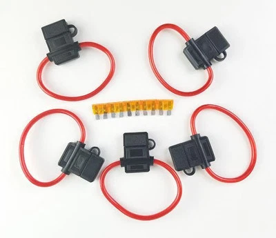 5 Pack 10 Gauge Inline ATC Fuse Holder+40 AMP Fuse & Cover New Car Truck Install - Image 1 of 3