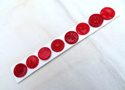 Vintage Red Buttons 8 on Collector Card Round 7/8" Plastic Resin Lovely Designs! - Image 1 of 4