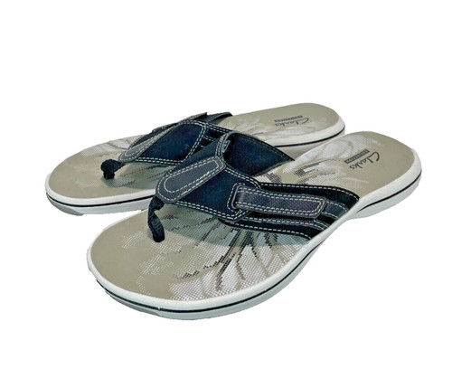 Sandali neri Clarks Brinkley da donna taglia 7 punta aperta casual infradito slip on