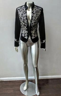 БАРХАТ БОГЕМНОЕ СТИМПАНК ВЫШИТЫЙ ПЕЙСЛИ АРТ-ДЕКО РЕЗИНКЕ КУРТКА sz 6 - Изображение 1 из 4