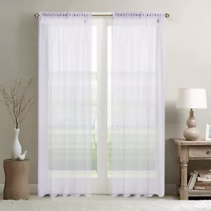 a pair of cotton look sheer voile curtain with 10cm tape top to use with hooks  - Picture 1 of 16