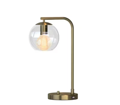 Hampton Bay AF47012U Frazier 21.5 in. Antique Brass Table Lamp with USB Port - Image 1 of 4