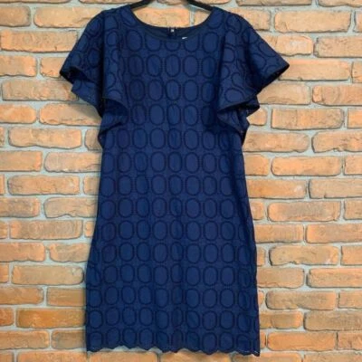 Vestido J.Crew Azul Marino Ojales Encaje con Mangas Acampanadas Cremallera Espalda Verano Cóctel - 4 Foto 1 de 4