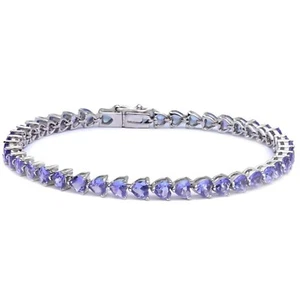 18K White Gold Plated Cubic Zirconia Tanzanite Heart Cut Tennis Bracelet - Picture 1 of 1