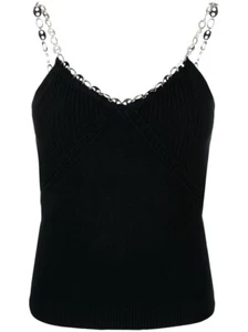 Paco Rabanne schwarzes Top aus Merinowollmischung mit Kettenverzierung Größe Large neu mit Etikett - Bild 1 von 6