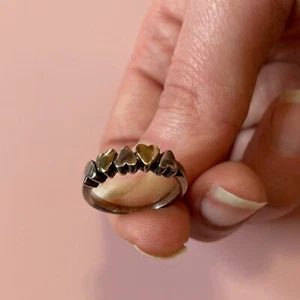Vintage Ring Sterling Silver & Gold 5 Two Tone Hearts Size 6.25 Marked 750 925 - Picture 1 of 14