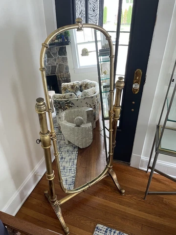 Vintage Campaign-Style Florentine Painted Cheval Faux Bamboo Detail Floor Mirror Cover