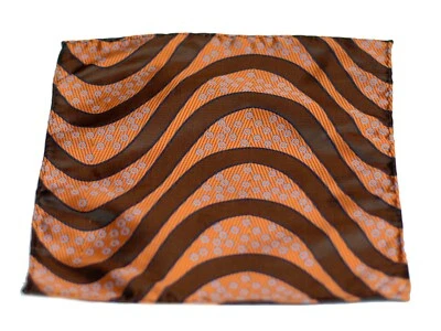Umberto Algodon Orange Brown Ribbon Stripe Silk Pocket Square $75 Retail New - Image 1 of 3