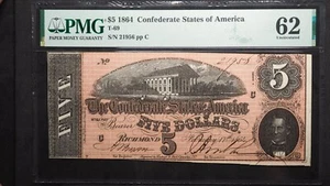 T-69 1864 PMG 62 5 DOLLAR CONFEDERATE STATES OF AMERICA *FREE SHIP* G414 - Picture 1 of 2