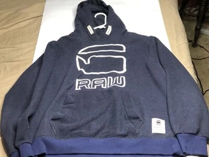G-Raw Men's Saru Blue Hooded Sweat Long Sleeved Size XL - Picture 1 of 6