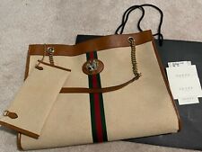 New Gucci Rajah Large Tote Bag Canvas Calfskin Beige w/ Removable Pouch Wallet