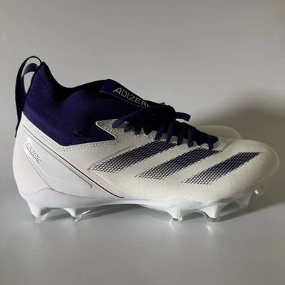 adidas Mens 12 ADIZERO IMPACT+ MID FOOTBALL CLEATS Cloud White/Purple IH0571 NEW - Image 1 of 4