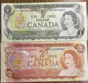 1973 CANADA DOLLAR AND 1974 CANADA 2 DOLLARS BANK NOTES - Imagen 1 de 2