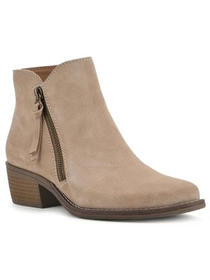 Botas de couro WHITE MOUNTAIN femininas bege entalhado Altos salto bloco amêndoa 11 M - Imagem 1 de 4