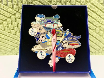 2022 Beijing Winter Olympic Mascot BingDwenDwen Torch Relay Pins Set - Image 1 of 4