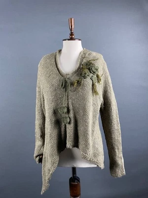 Cárdigan Suéter Ralph Lauren Vintage Gris Lino Floral Bordado Manga Larga Foto 1 de 4