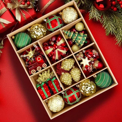 82-Piece Shatterproof Christmas Ornament Set in Gold, Red, and Green - Image 1 of 4