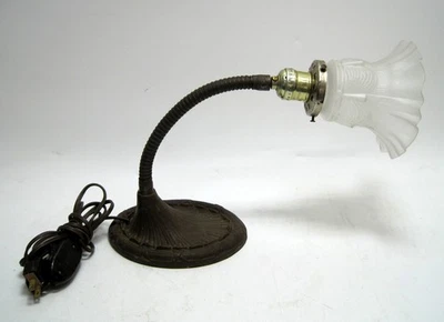 1930s Industrial Cast Iron Gooseneck Desk Lamp Art Deco Adjustable - Image 1 of 4
