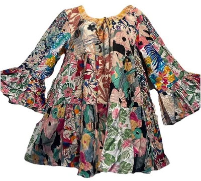 Nuevo con etiquetas HILOS SAGRADOS parche floral funky hippy rayón TOP BLUSA XXL Envío gratuito Foto 1 de 4