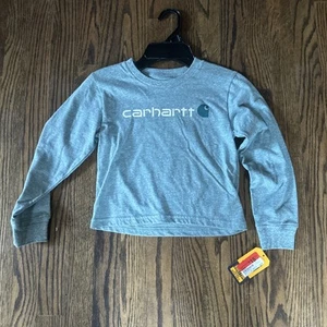 NWT Carhartt Girls Long Sleeve Spruce Snow Heather Logo T-shirt Size 5 - Picture 1 of 2