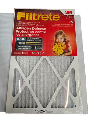 3M Filtrete 16x25x1 Air Filter - Allergen Defense MPR1000 MERV 11 AC Furnace - Image 1 of 4