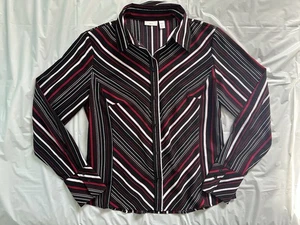 Apt 9 Bluse Damen klein Stretch rot Streifen Knopfleiste Langarm Kragen Oberteil - Bild 1 von 8
