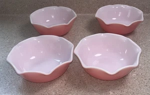 H761~ 4 Hazel Atlas PINK Ripple Crinoline Soup Cereal Bowls 1950’s MCM - Picture 1 of 6