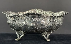 Beautiful Antique Hanau German 930 Silver Putti Cherub 4 Footed Bowl Basket - Picture 1 of 8