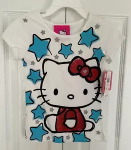 Hello Kitty Girls White T Shirt Top With Blue Stars Size 2T NEW - Picture 1 of 5