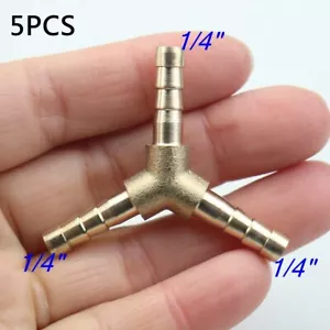 5Pcs Y-3 Way Brass Hose Barb Fitting Pipe Tubing Splicer Fuel Water Gas Air 1/4" - Picture 1 of 6