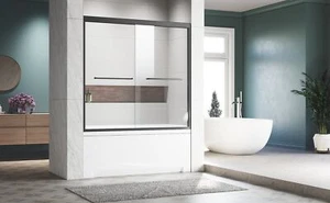 Sliding Glass Tub Door 56-60 in. W x 57 in. H, Matte Black Semi Frameless Double - Picture 1 of 8