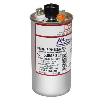 Goodman CAP050400440CT USA Replacement - 40 + 5 uf/Mfd 370/440 VAC AmRad Round