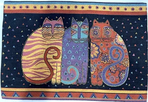 Laurel Burch Cats/Cat Tapestry Table Placemats (4) Cat lover Colorful - Picture 1 of 6