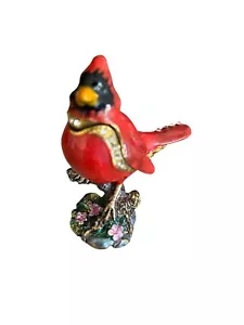 Roter Kardinal Vogel Schmuckschatulle mit Schmucksteinen Emaille Klappdeckel magnetisch - Bild 1 von 5