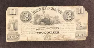 BANKNOTE HENRY'S BANK 1837 $2 TWO DOLLARS #957 CANADA MONTREAL LOW SERIAL NUMBER - Picture 1 of 8